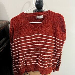 Poof! V-Neck Sweater in Red and White Stripes